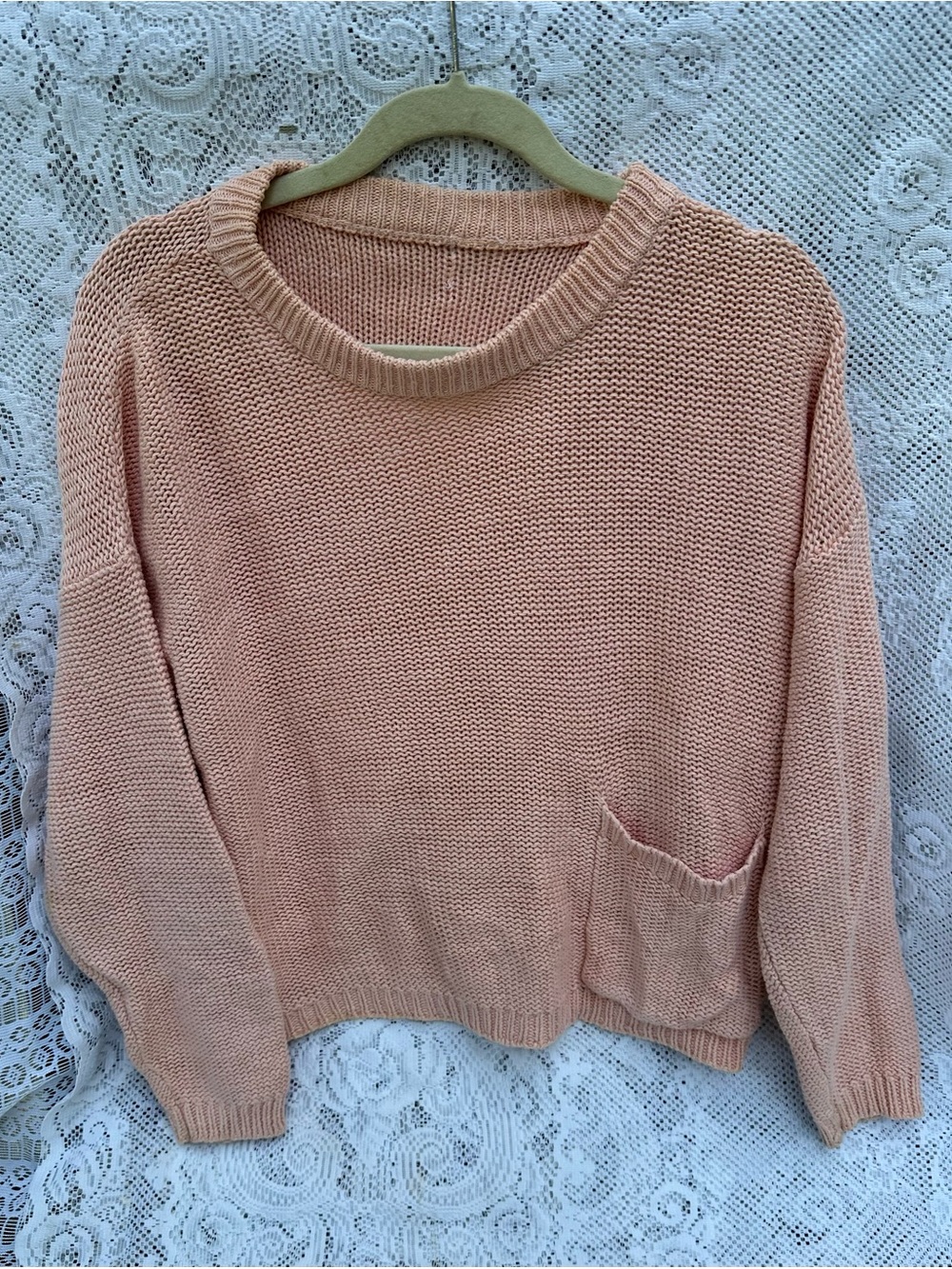Peach Cropped Cotton Sweater